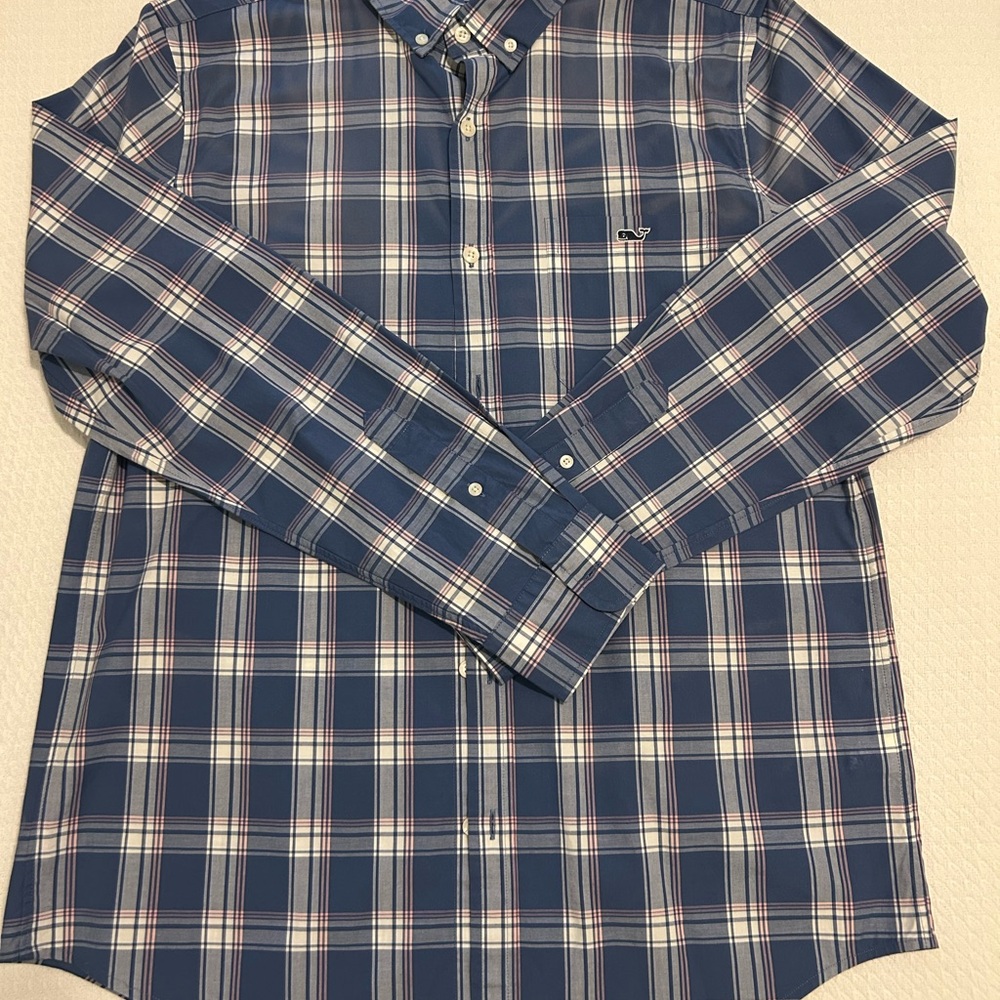 Vineyard Vines Navy and White Plaid Shirt Slim Fit Tucker Size M